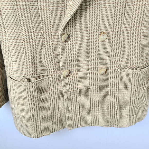 Ralph Lauren Tan Herringbone Wool Blend Double Breasted 90s Vintage Blazer - Picture 6 of 11